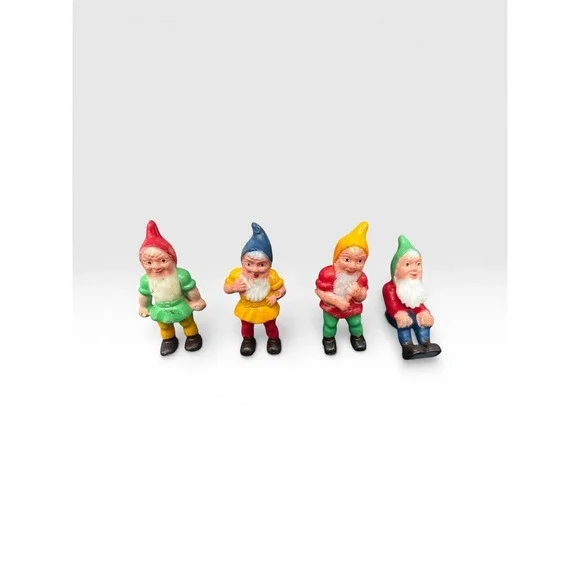 Vintage Miniature Garden Gnome Figurines Set of 4 Colorful Fairy Garden Decor 2" - Picture 2 of 4